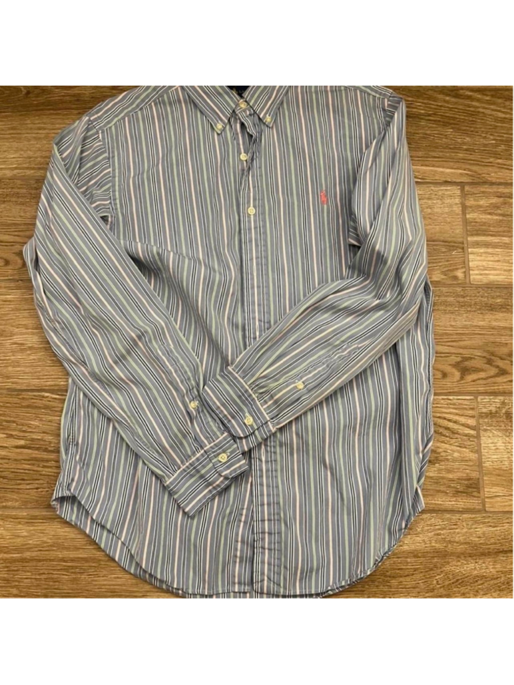 Polo Ralph Lauren striped button-up shirt with vertical stripes in multiple colo